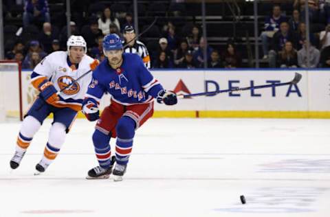 NEW YORK, NEW YORK – SEPTEMBER 26: Ryan Carpenter #22 of the New York Rangers skates against the New York Islanders at Madison Square Garden on September 26, 2022, in New York City. The Rangers defeated the Islanders 4-1. (Photo by Bruce Bennett/Getty Images)