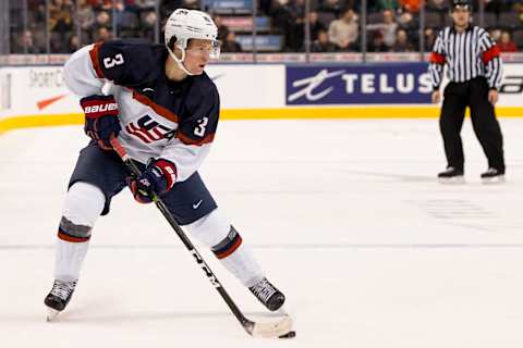 Defenseman Jack Ahcan #3 of Team United States. (Photo by Adam Pulicicchio/Getty Images)