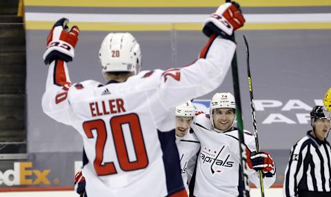 Conor Sheary, Lars Eller, Dmitry Orlov, Washington Capitals Mandatory Credit: Charles LeClaire-USA TODAY Sports