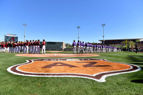 SCOTTSDALE, AZ – FEBRUARY 25: Arizona Diamondbacks and Colorado Rockies stand for the national anthem prior to the spring training game at Salt River Fields at Talking Stick on February 25, 2017 in Scottsdale, Arizona. (Photo by Jennifer Stewart/Getty Images)