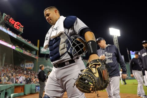 BOSTON, MA – SEPTEMBER 28: Gary Sanchez #24 of the New York Yankees walks to the dugout ahead of the game against the Boston Red Sox at Fenway Park on Friday September 28, 2018 in Boston, Massachusetts. (Photo by Alex Trautwig/MLB Photos via Getty images)