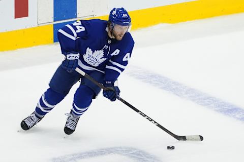 TORONTO, ONTARIO – AUGUST 04: Morgan Rielly #44 of the Toronto Maple Leafs  . (Photo by Andre Ringuette/Freestyle Photo/Getty Images)