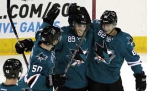 San Jose Sharks youth talent includes current center Chris Tierney (50) as well as right wing Barclay Goodrow (89) and left wing Nikolay Goldobin (82): Lance Iversen-USA TODAY Sports