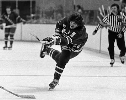 Steve Vickers #8 of the New York Rangers . (Photo by Steve Babineau/NHLI via Getty Images)