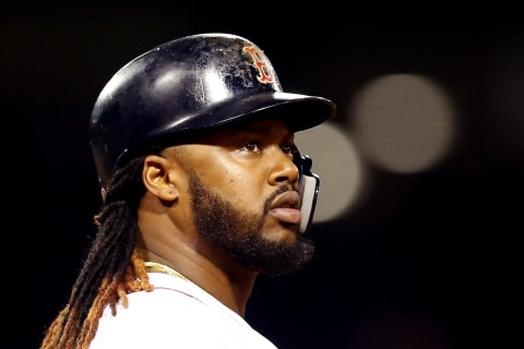 BOSTON, MA – MAY 17: Hanley Ramirez #13 of the Boston Red Sox looks on during a game against the Baltimore Orioles at Fenway Park on May 17, 2018 in Boston, Massachusetts. (Photo by Adam Glanzman/Getty Images)