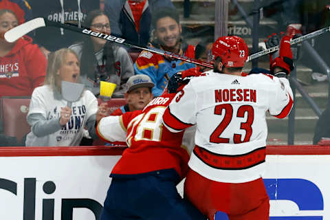 Stefan Noesen #23 of the Carolina Hurricanes. (Photo by Joel Auerbach/Getty Images)