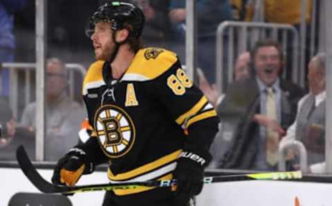 BOSTON, MASSACHUSETTS – OCTOBER 17: David Pastrnak #88 of the Boston Bruins celebrates after scoring a goal against the Florida Panthers during the third period at TD Garden on October 17, 2022, in Boston, Massachusetts. The Bruins defeat the Panthers 5-3. (Photo by Maddie Meyer/Getty Images)