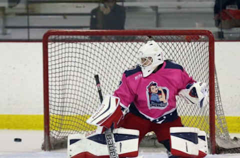 BROOKLYN, NY – OCTOBER 25: Nana Fujimoto #33 of the New York Riveters of the National Womens Hockey League stick aside a shot during the game against the Connecticut Whale at the Aviator Sports and Event Center on October 25, 2015 in Brooklyn borough of New York City. (Photo by Bruce Bennett/Getty Images)