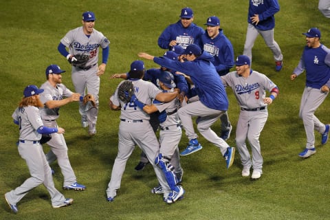 The Los Angeles Dodgers celebrate their 2017 NLCS victory. (Photo by Dylan Buell/Getty Images)