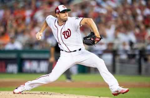 WASHINGTON, DC – JULY 17: Max Scherzer #31 of the Washington Nationals delivers during the first inning of the 89th MLB All-Star Game at Nationals Park Tuesday, July 17, 2018 in Washington, DC. (Photo by Billie Weiss/Boston Red Sox/Getty Images)