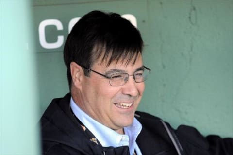 September 21, 2012; Boston, MA USA; Baltimore Orioles general manager Dan Duquette in the dugout prior to a game against the Boston Red Sox at Fenway Park. Mandatory Credit: Bob DeChiara-USA TODAY Sports