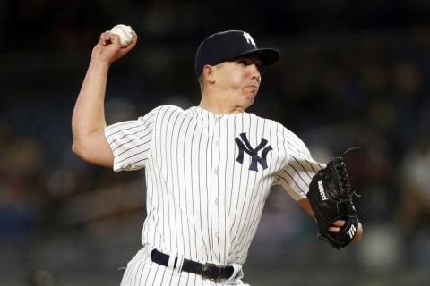 NEW YORK, NY – APRIL 19: Chad Green #57 of the New York Yankees pitches against the Toronto Blue Jays during the fifth inning at Yankee Stadium on April 19, 2018, in the Bronx borough of New York City. (Photo by Adam Hunger/Getty Images)