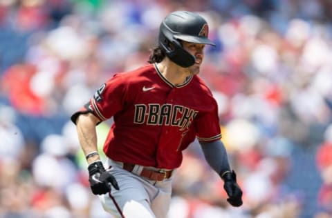 May 24, 2023; Philadelphia, Pennsylvania, USA; Arizona Diamondbacks left fielder Corbin Carroll (7) runs the bases after hitting a double during the first inning against the Philadelphia Phillies at Citizens Bank Park. Mandatory Credit: Bill Streicher-USA TODAY Sports