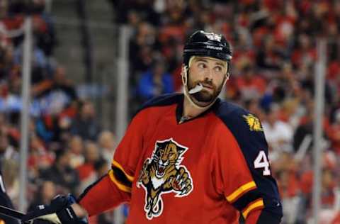 Apr 14, 2016; Sunrise, FL, USA; Florida Panthers defenseman Erik Gudbranson during the third period in game one of the first round of the 2016 Stanley Cup Playoffs at BB&T Center. Mandatory Credit: Robert Duyos-USA TODAY Sports