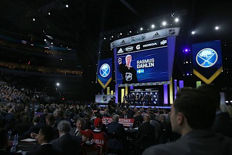 DALLAS, TX – JUNE 22: Rasmus Dahlin poses after being selected first overall by the Buffalo Sabres during the first round of the 2018 NHL Draft at American Airlines Center on June 22, 2018 in Dallas, Texas. (Photo by Bruce Bennett/Getty Images)