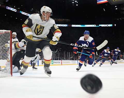 UNIONDALE, NEW YORK – DECEMBER 05: Nate Schmidt #88 of the Vegas Golden Knights skates against the New York Islanders at NYCB Live’s Nassau Coliseum on December 05, 2019 in Uniondale, New York. The Islanders defeated the Golden Knights 3-2 in overtime.(Photo by Bruce Bennett/Getty Images)