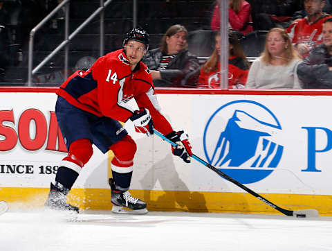 NEWARK, NJ – DECEMBER 20: Richard Panik #14 of the Washington Capitals skates during an NHL hockey game against the New Jersey Devils on November 20, 2019 at the Prudential Center in Newark, New Jersey. Capitals won 6-3. Devils wore their 1980’s heritage uniforms. (Photo by Paul Bereswill/Getty Images)