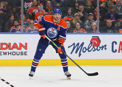 EDMONTON, CANADA – MARCH 20: Leon Draisaitl #29 of the Edmonton Oilers tracks the play in the third period against the San Jose Sharks on March 20, 2023 at Rogers Place in Edmonton, Alberta, Canada. (Photo by Lawrence Scott/Getty Images)