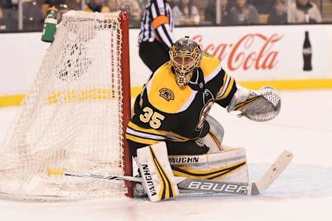 BOSTON, MA – JANUARY 15: Anton Khudobin #35 of the Boston Bruins against the Dallas Stars at the TD Garden on January 15, 2018 in Boston, Massachusetts. (Photo by Steve Babineau/NHLI via Getty Images)