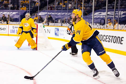 NASHVILLE, TN – APRIL 26: Mattias Ekholm #14 of the Nashville Predators (Photo by Brett Carlsen/Getty Images)