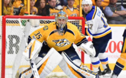 Nashville Predators goalie Pekka Rinne (35) against the St. Louis Blues (Christopher Hanewinckel-USA TODAY Sports)