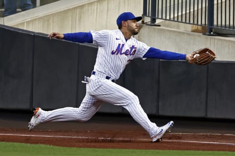 NEW YORK, NY – MAY 8: Michael Conforto #30 of the New York Mets makes an out on a fly ball by Carson Kelly #18 of the Arizona Diamondbacks the first inning at Citi Field on May 8, 2021 in the Flushing neighborhood of the Queens borough of New York City. (Photo by Adam Hunger/Getty Images)