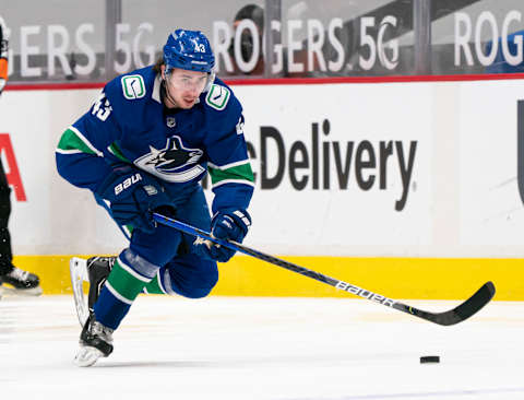 Vancouver Canucks Quinn Hughes. (Photo by Rich Lam/Getty Images)