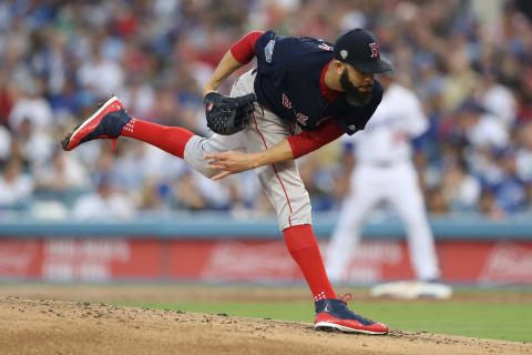 LOS ANGELES, CA – OCTOBER 28: David Prrice #24 of the Boston Red Sox pitches during Game 5 of the 2018 World Series against the Los Angeles Dodgers at Dodger Stadium on Sunday, October 28, 2018 in Los Angeles, California. (Photo by Rob Tringali/MLB Photos via Getty Images)