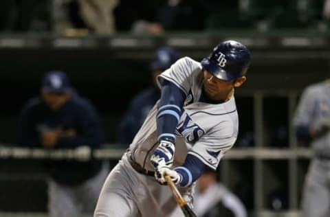 CHICAGO, IL – SEPTEMBER 27: Carlos Pena #23 of the Tampa Bay Rays bats against the Chicago White Sox at U.S. Cellular Field on September 27, 2012 in Chicago, Illinois. The Rays defeated the White Sox 3-2. (Photo by Jonathan Daniel/Getty Images)