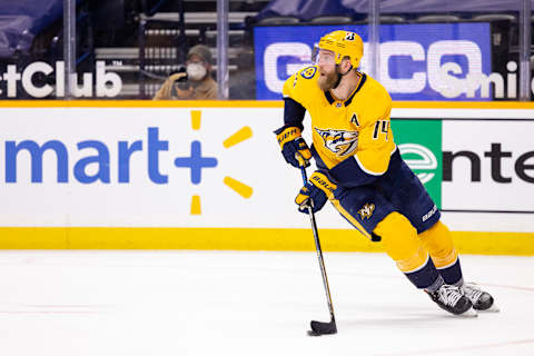 NASHVILLE, TN – APRIL 26: Mattias Ekholm #14 of the Nashville Predators  . (Photo by Brett Carlsen/Getty Images)