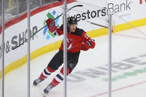 New Jersey Devils center Dawson Mercer (18): (Ed Mulholland-USA TODAY Sports)