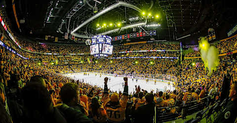 NASHVILLE, TN – APRIL 29: The Nashville Predators win 5-4 in overtime against the Winnipeg Jets in Game Two of the Western Conference Second Round during the 2018 NHL Stanley Cup Playoffs at Bridgestone Arena on April 29, 2018 in Nashville, Tennessee. (Photo by John Russell/NHLI via Getty Images)