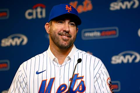 NEW YORK, NY – DECEMBER 20: Pitcher Justin Verlander of the New York Mets talks to reporters during his introductory press conference at Citi Field on December 20, 2022 in New York City. (Photo by Rich Schultz/Getty Images)