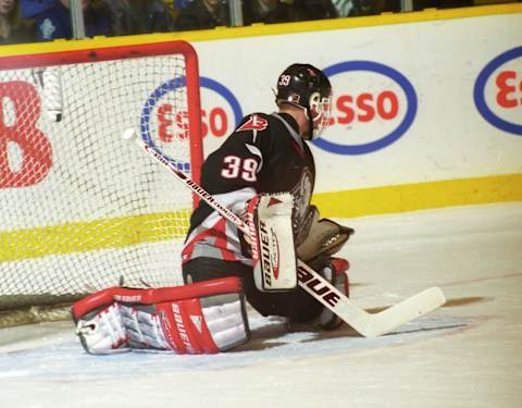 Dominik Hasek #39 of the Buffalo Sabres. (Photo by Graig Abel/Getty Images)