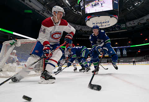 VANCOUVER, BC – MARCH 08: Correy Perry #94 of the Montreal Canadiens picks up the loose puck. (Photo by Rich Lam/Getty Images)