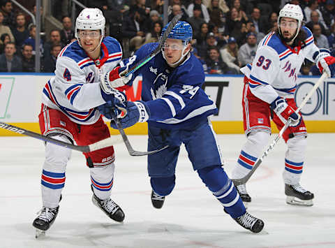 TORONTO, CANADA – JANUARY 25:   Bobby McMann #74 of the Toronto Maple Leafs  (Photo by Claus Andersen/Getty Images)