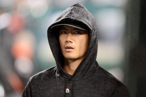 WASHINGTON, DC – SEPTEMBER 24: Wei-Yin Chhen #54 of the Miami Marlins watches the game in the seventh inning against the Washington Nationals at Nationals Park on September 24, 2018 in Washington, DC. (Photo by Greg Fiume/Getty Images)