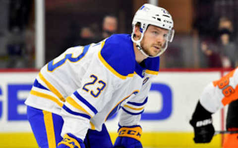 Jan 18, 2021; Philadelphia, Pennsylvania, USA; Buffalo Sabres center Sam Reinhart (23) during the first period against the Philadelphia Flyers at Wells Fargo Center. Mandatory Credit: Eric Hartline-USA TODAY Sports