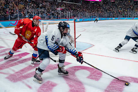 LAUSANNE, SWITZERLAND – JANUARY 22: #6 Lane Hutson of United States  (Photo by RvS.Media/Basile Barbey/Getty Images)