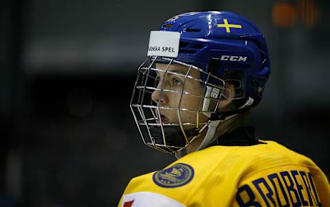 VICTORIA , BC – DECEMBER 27: Philip Broberg #25 of Sweden versus Slovakia at the IIHF World Junior Championships at the Save-on-Foods Memorial Centre on December 27, 2018 in Victoria, British Columbia, Canada. (Photo by Kevin Light/Getty Images)”n”n”n”n