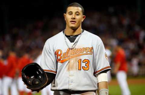 Sep 12, 2016; Boston, MA, USA; Baltimore Orioles third baseman Manny Machado (13) reacts after being defeated by the Boston Red Sox 12-2 at Fenway Park. Mandatory Credit: Greg M. Cooper-USA TODAY Sports