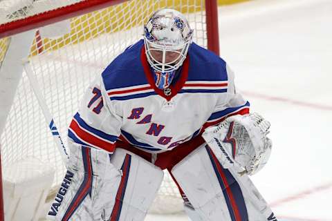 Goalie Keith Kinkaid #71 of the New York Rangers. (Photo by Rob Carr/Getty Images)