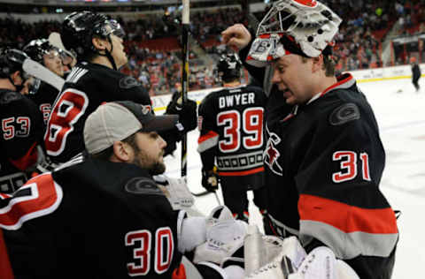 Cam Ward, Anton Khudobin  (Photo by Grant Halverson/Getty Images)