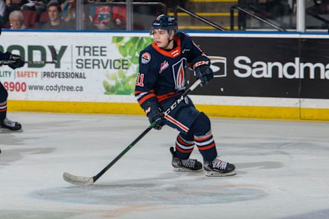 KELOWNA, BC – JANUARY 11: Logan Stankoven #11 of the Kamloops Blazers skates against the Kelowna Rockets at Prospera Place on January 11, 2020 in Kelowna, Canada. (Photo by Marissa Baecker/Getty Images)