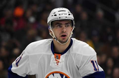 Nov 23, 2016; Los Angeles, CA, USA;New York Islanders center Shane Prince (11) reacts against the Los Angeles Kings during a NHL hockey game at Staples Center. Mandatory Credit: Kirby Lee-USA TODAY Sports