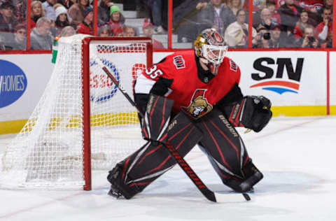 OTTAWA, ON – JANUARY 11: Marcus Hogberg #35 of the Ottawa Senators guards his net against the Montreal Canadiens at Canadian Tire Centre on January 11, 2020 in Ottawa, Ontario, Canada. (Photo by Jana Chytilova/Freestyle Photography/Getty Images)