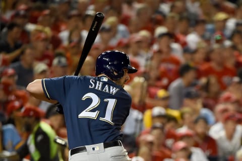 Travis Shaw #21 of the Milwaukee Brewers (Photo by Will Newton/Getty Images)