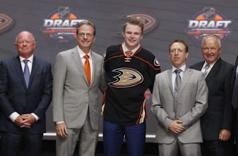 CHL Player Rankings: Max Jones poses for a photo after being selected as the number twenty-four overall draft pick by the Anaheim Ducks in the first round of the 2016 NHL Draft at the First Niagra Center. Mandatory Credit: Timothy T. Ludwig-USA TODAY Sports