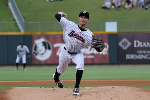 BIRMINGHAM, AL – AUGUST 04: Birmingham Barons and top Chicago White Sox pitching prospect Dylan Cease pitches against the Mobile BayBears. Mobile defeated Birmingham 1-0 at Regions Field on August, 04, 2018 in Birmingham, Alabama. (Photo by Michael Wade/Icon Sportswire via Getty Images)