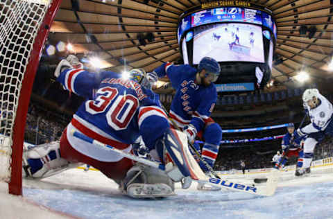 Henrik Lundqvist #30 of the New York Rangers . (Photo by Elsa/Getty Images)